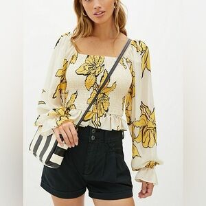 Anthropologie Hutch Floral Puff-Sleeve Blouse | Size L